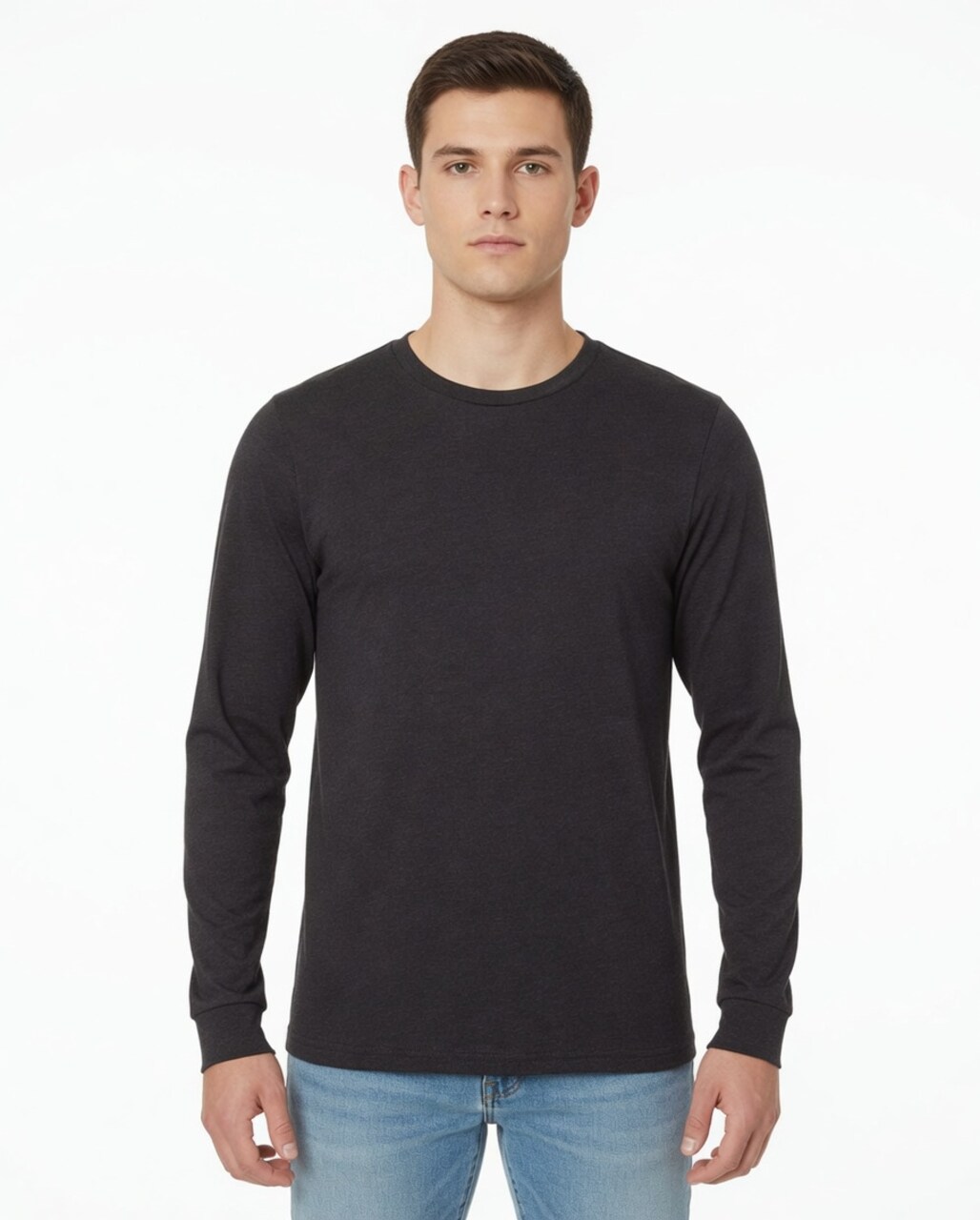 BELLA + CANVA Heather CVC Long Sleeve Crewneck T-Shirt for Layering Style & Custom Print Essential Tee
